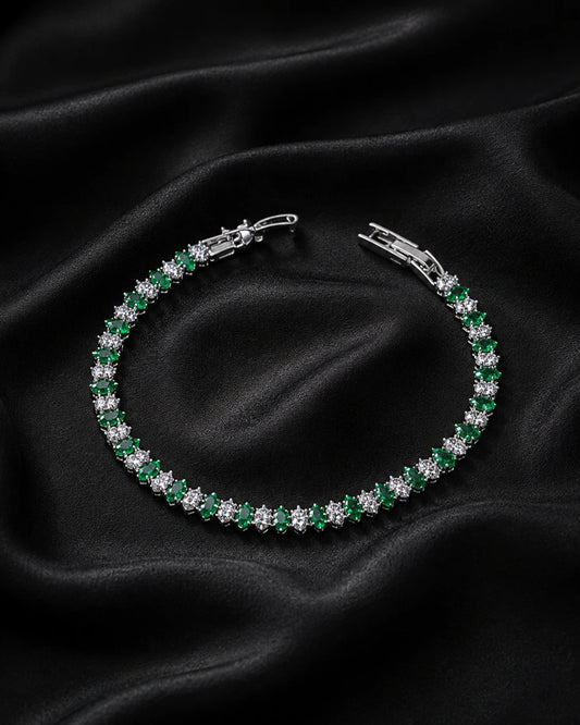 Swannah Emerald Crystal Tennis Silver Crystal Bracelet for Women