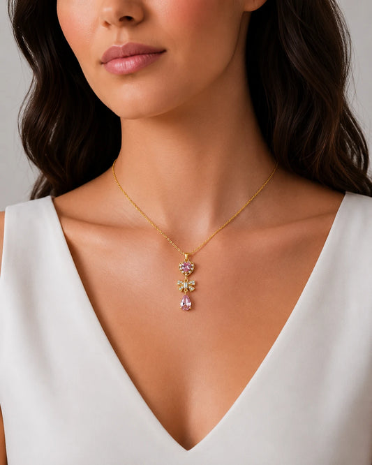 Swannah Pink Heart Bow Necklace