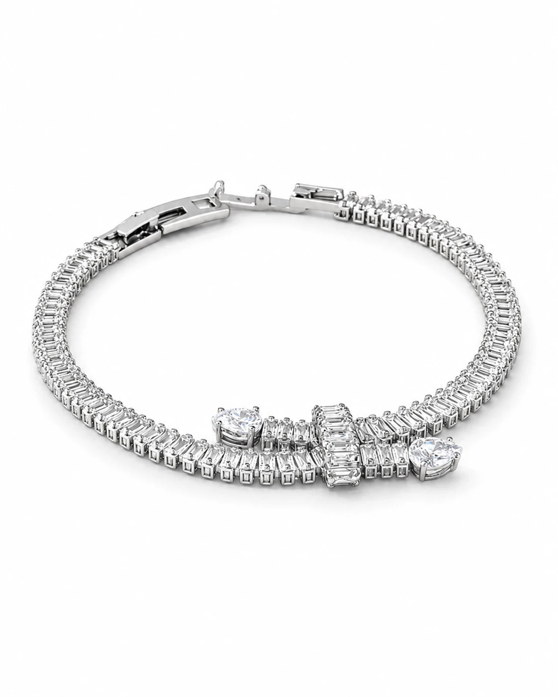 Swannah Crystal Bow Tennis Silver Heart Charm Bracelet for Women