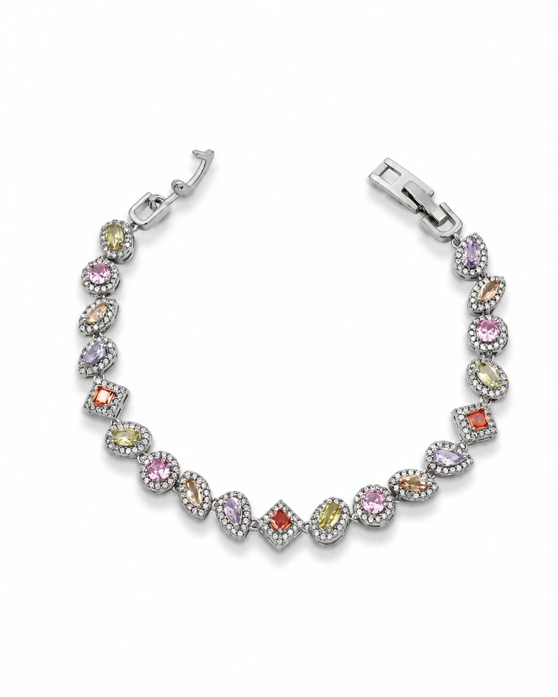 Swannah Pastel Crystal Link Silver Charm Bracelet for Women
