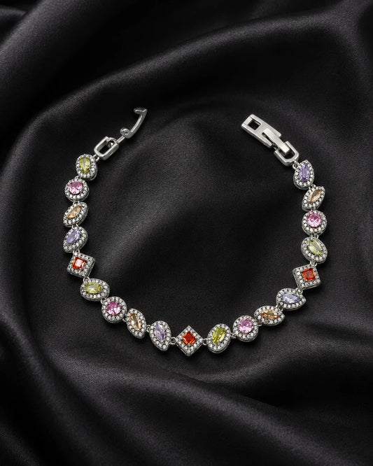 Swannah Pastel Crystal Link Silver Charm Bracelet for Women