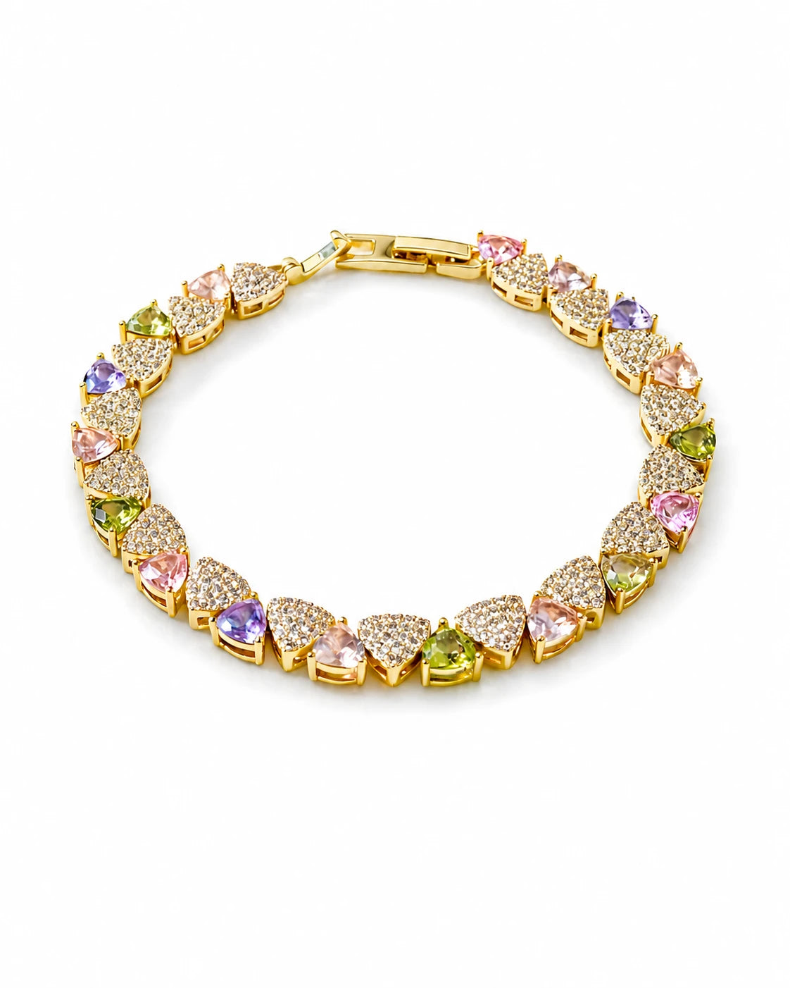 Swannah Pastel Heart Crystal Gold Charm Bracelet for Women