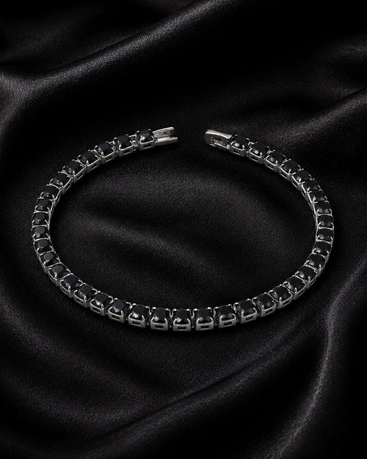 Swannah Midnight Noir Tennis Black Crystal Silver Bracelet for Women