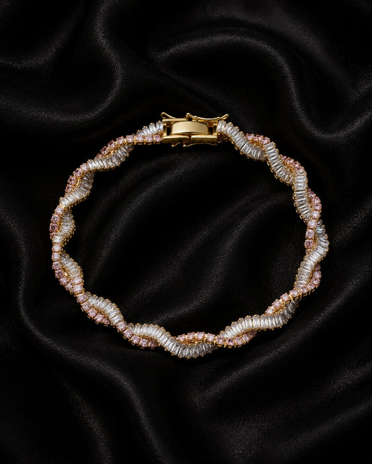 Swannah Pink Crystal Wave Tennis Gold Twisted Crystal Bracelet for Women