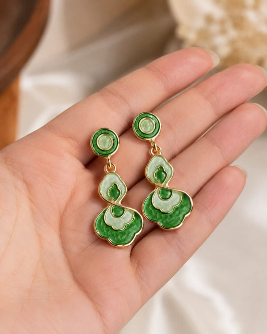 Swannah Green Enamel Abstract Drop Earrings for Women