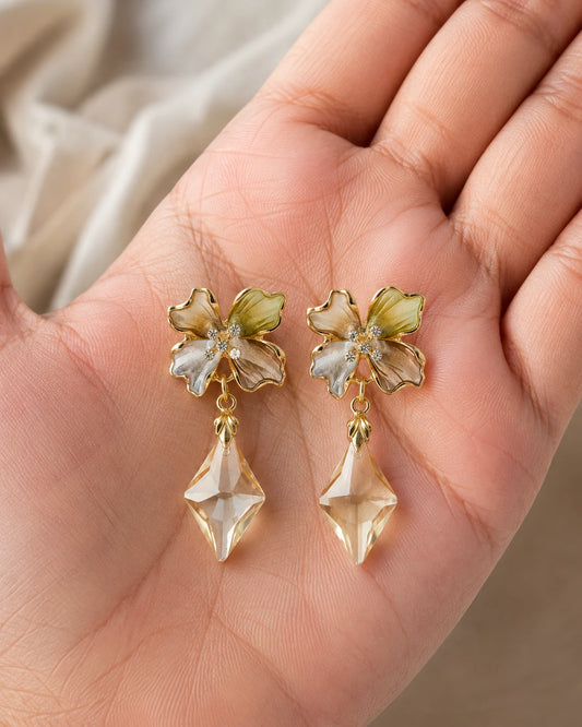 Swannah Multicolor Floral Crystal Drop Earrings for Women