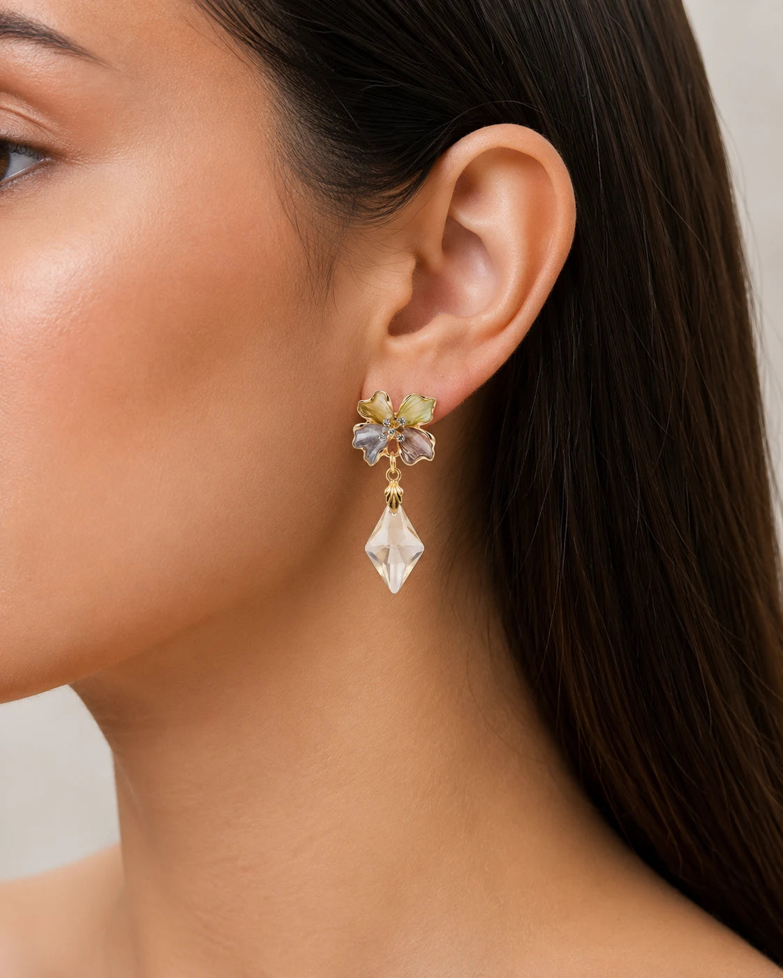 Swannah Multicolor Floral Crystal Drop Earrings for Women