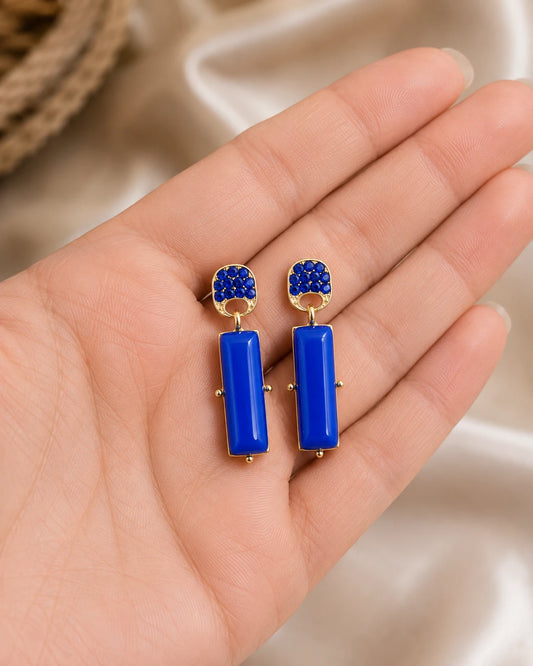 Swannah Royal Blue Rectangle Drop Earrings for Women