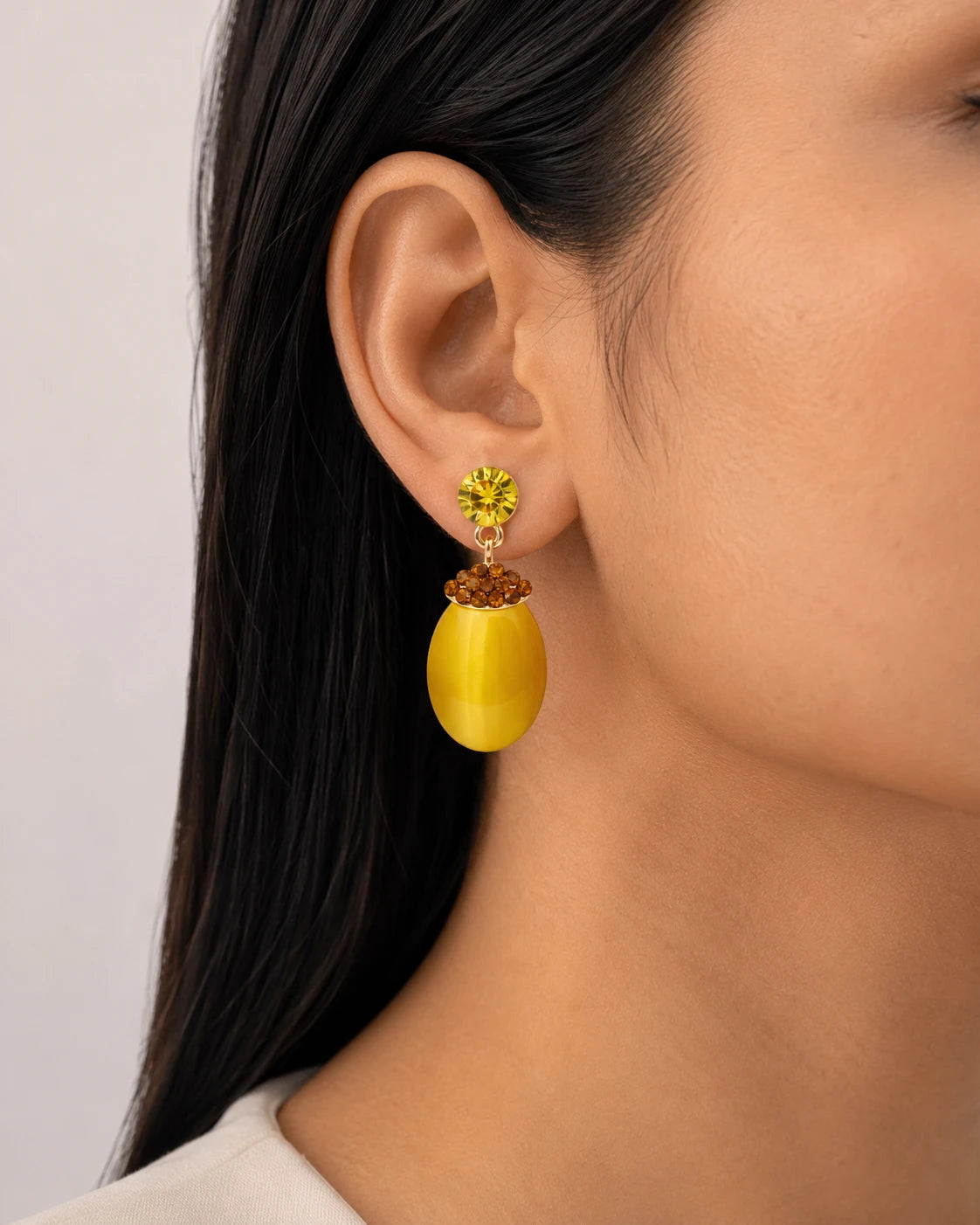 Swannah Yellow Oval Drop Earrings for Women
