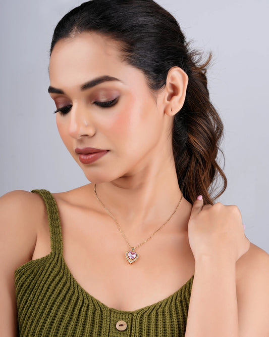 Swannah Pink Crystal Heart Necklace