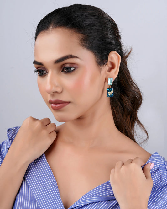 Swannah Ocean Blue Crystal Drop Elegant Statement Earrings for Women