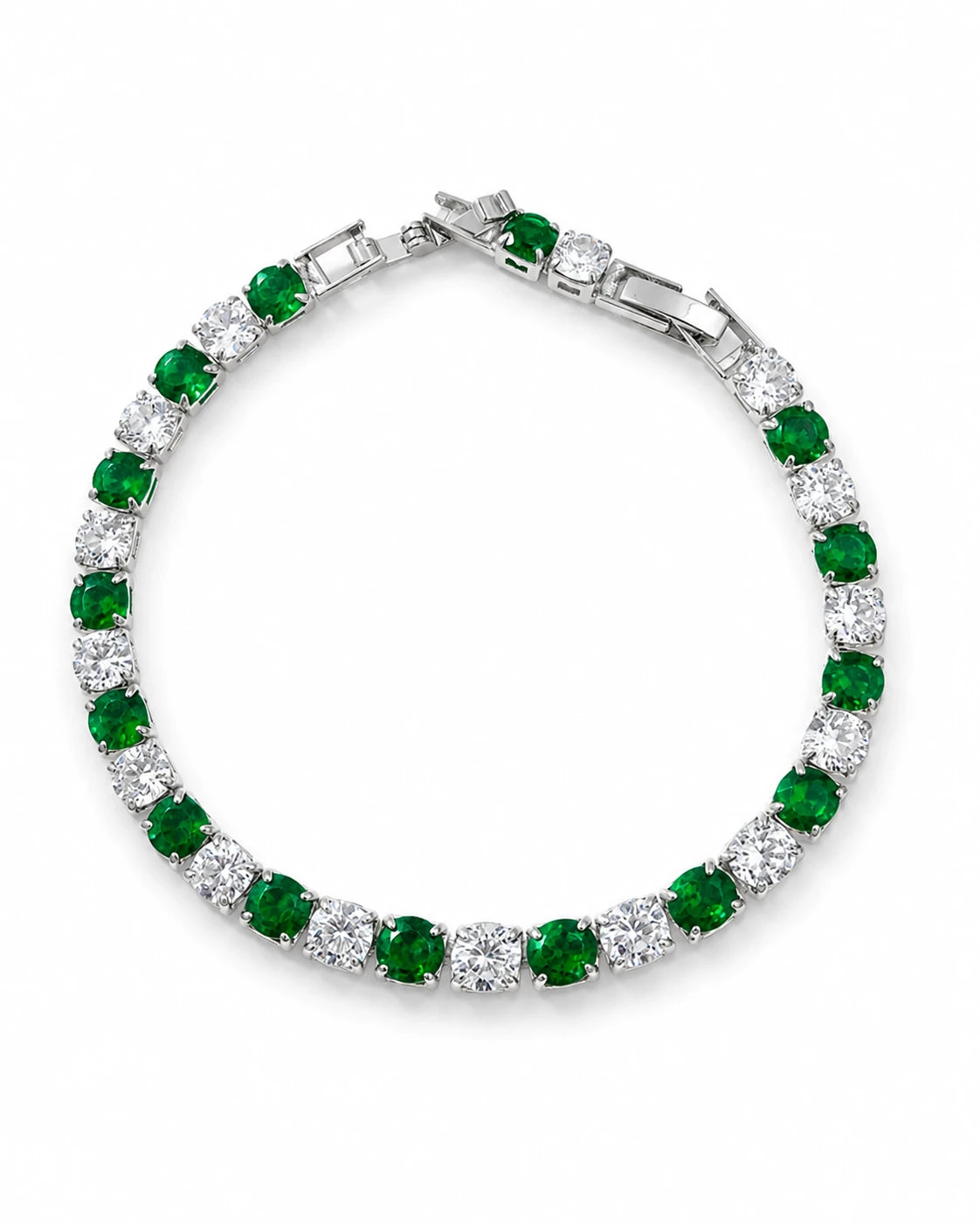 Swannah Emerald Radiance Tennis Green & White Crystal Silver Bracelet