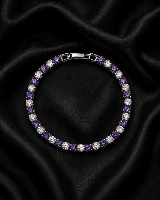 Swannah Amethyst Glow Tennis Purple & White Crystal Silver Bracelet