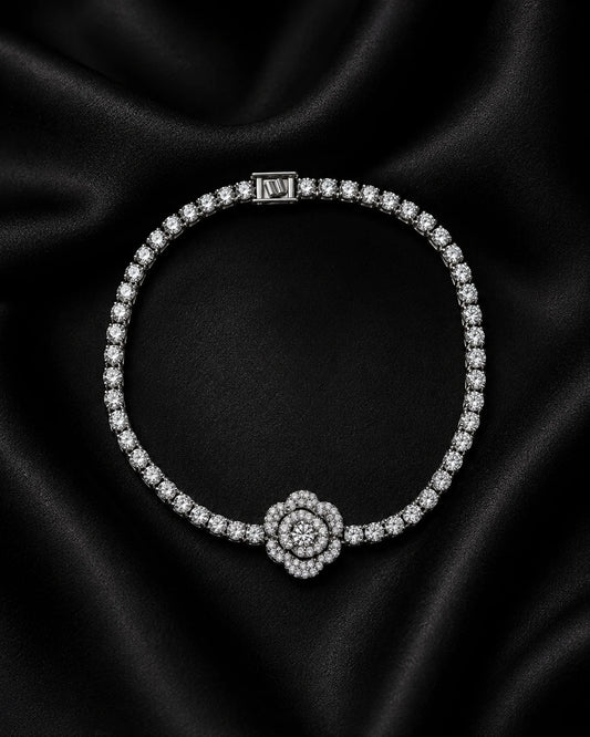 Swannah Bloom Spark Tennis Floral Crystal Silver Bracelet for Women