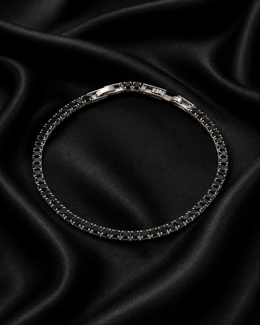 Swannah Midnight Black Tennis Black Crystal Silver Bracelet for Women