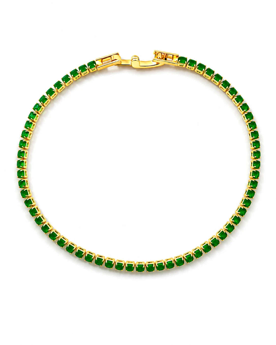Swannah Emerald Green Tennis Square Cut Green Crystal Gold Bracelet for Women