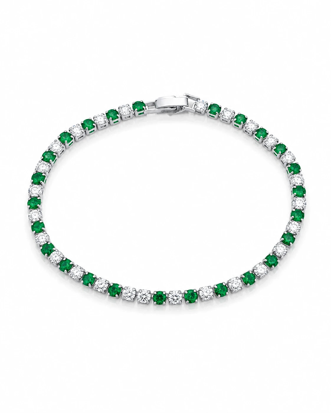 Swannah Emerald Spark Tennis Green Crystal & White Stone Silver Bracelet for Women
