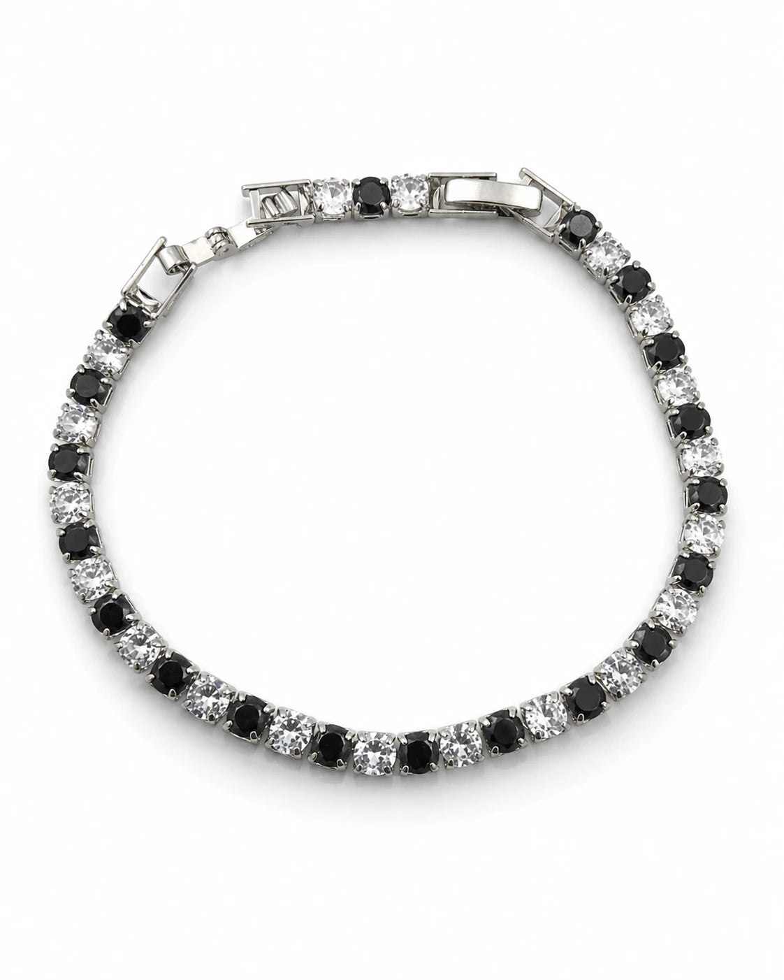 Swannah Noir Spark Tennis Black & White Crystal Silver Bracelet
