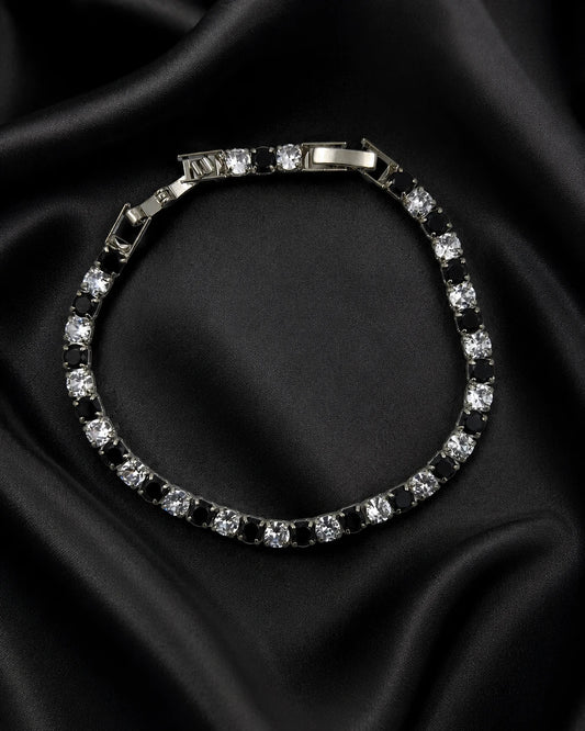 Swannah Noir Spark Tennis Black & White Crystal Silver Bracelet