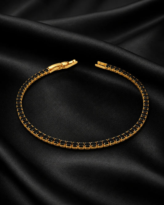Swannah Midnight Black Tennis Black Crystal Gold Bracelet for Women