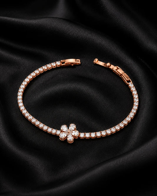 Swannah Crystal Blossom Tennis Rose Gold Floral Crystal Bracelet for Women
