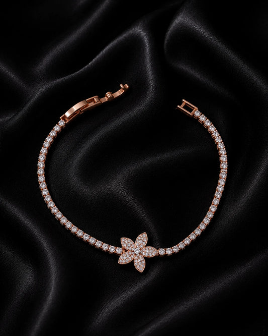 Swannah Crystal Blossom Tennis Rose Gold Floral Crystal Bracelet for Women