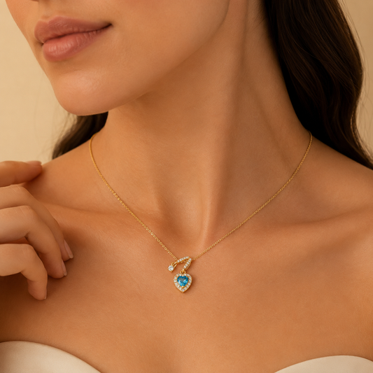 Swannah Blue Heart Charm Necklace