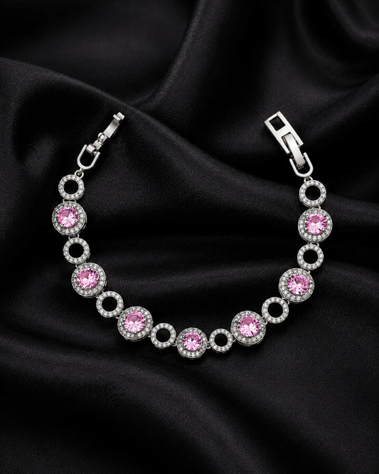 Swannah Blush Halo Crystal Silver Pink Stone Tennis Bracelet for Women