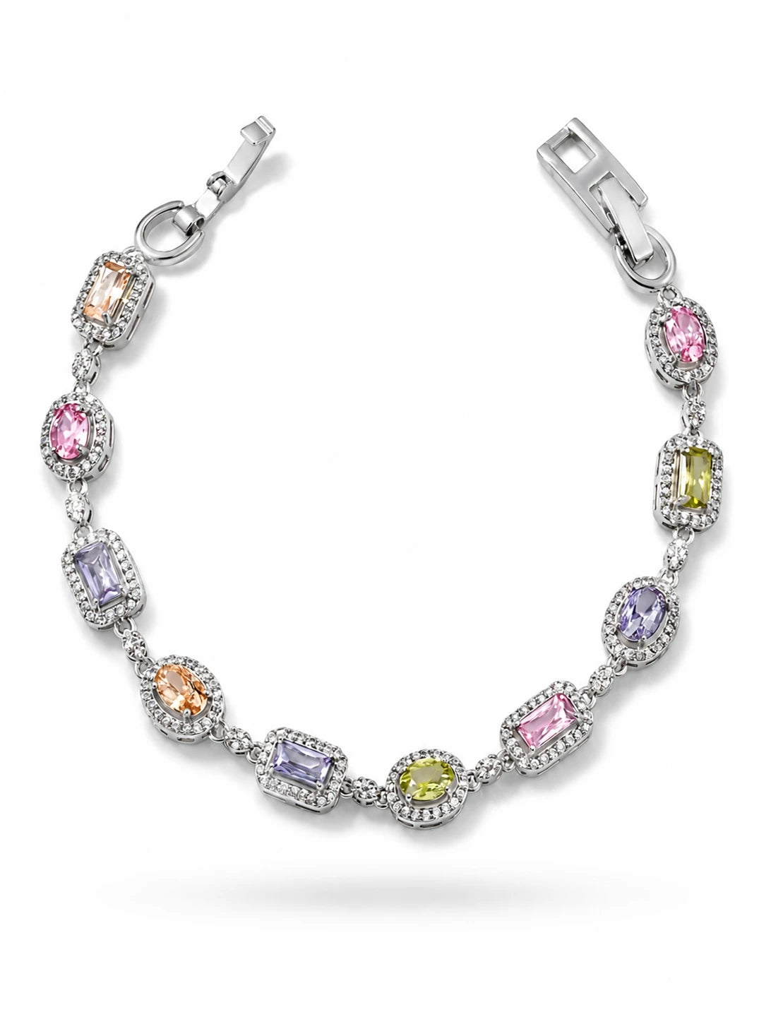 Swannah Pastel Gemstone Charm Silver Multicolor Crystal Link Bracelet for Women