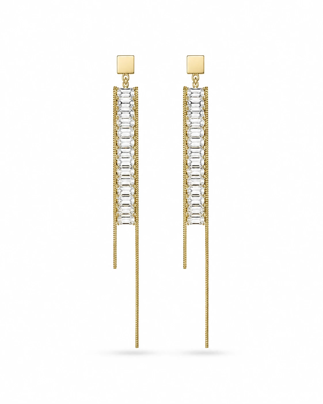 Swannah Crystal Cascade Tassel Gold Plated Baguette Stone Drop Earrings for Women