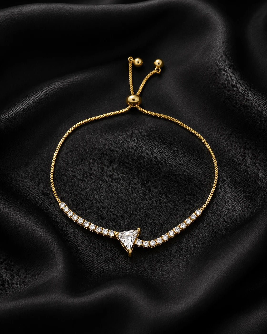 Swannah Solitaire Crystal Gold Adjustable Crystal Bracelet for Women