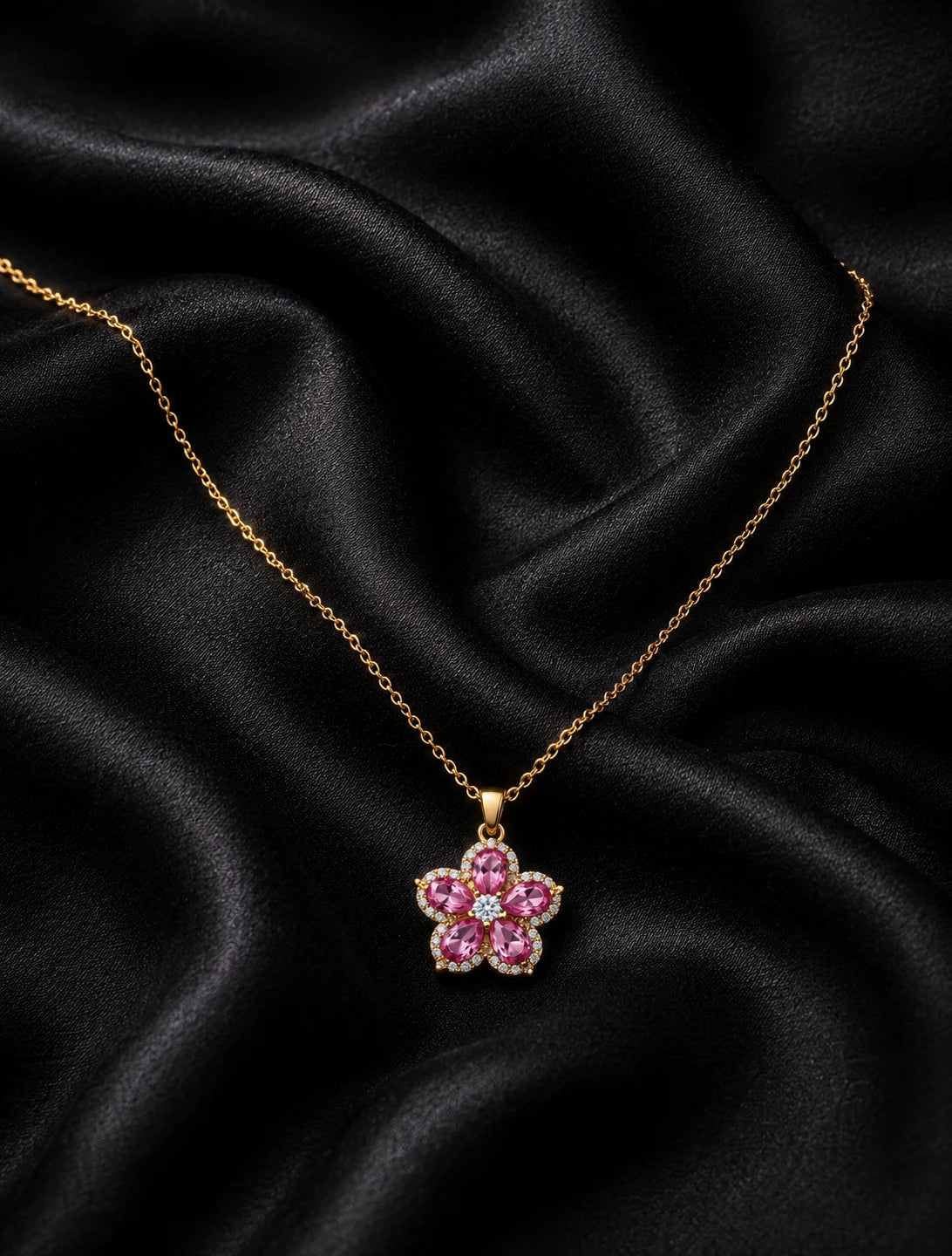 Swannah Pink Crystal Flower Necklace