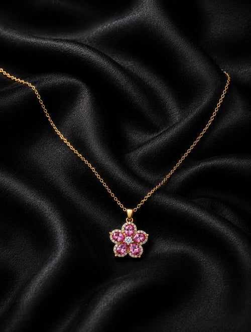 Swannah Pink Crystal Flower Necklace