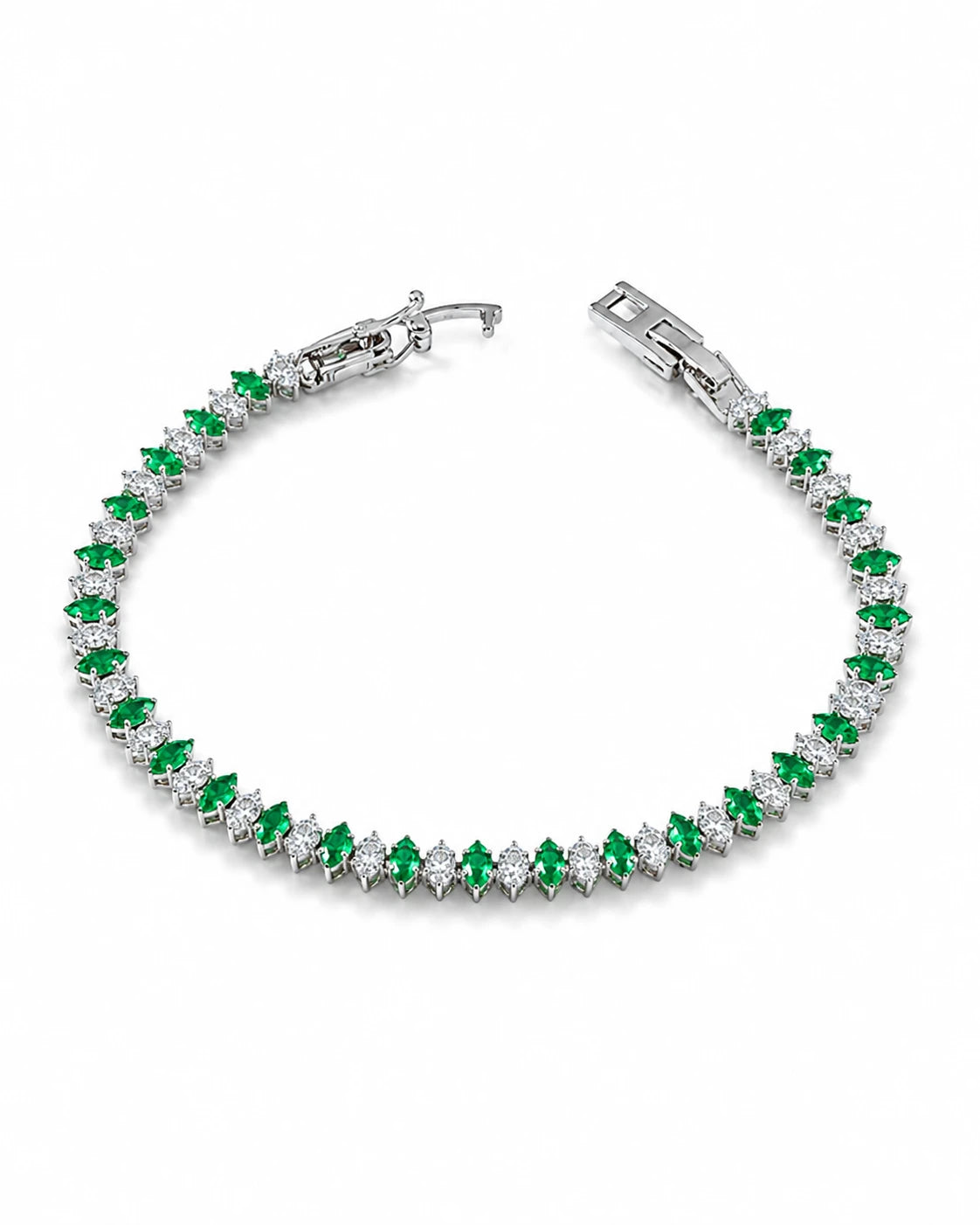 Swannah Emerald Crystal Tennis Silver Crystal Bracelet for Women