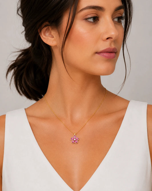 Swannah Pink Crystal Flower Necklace