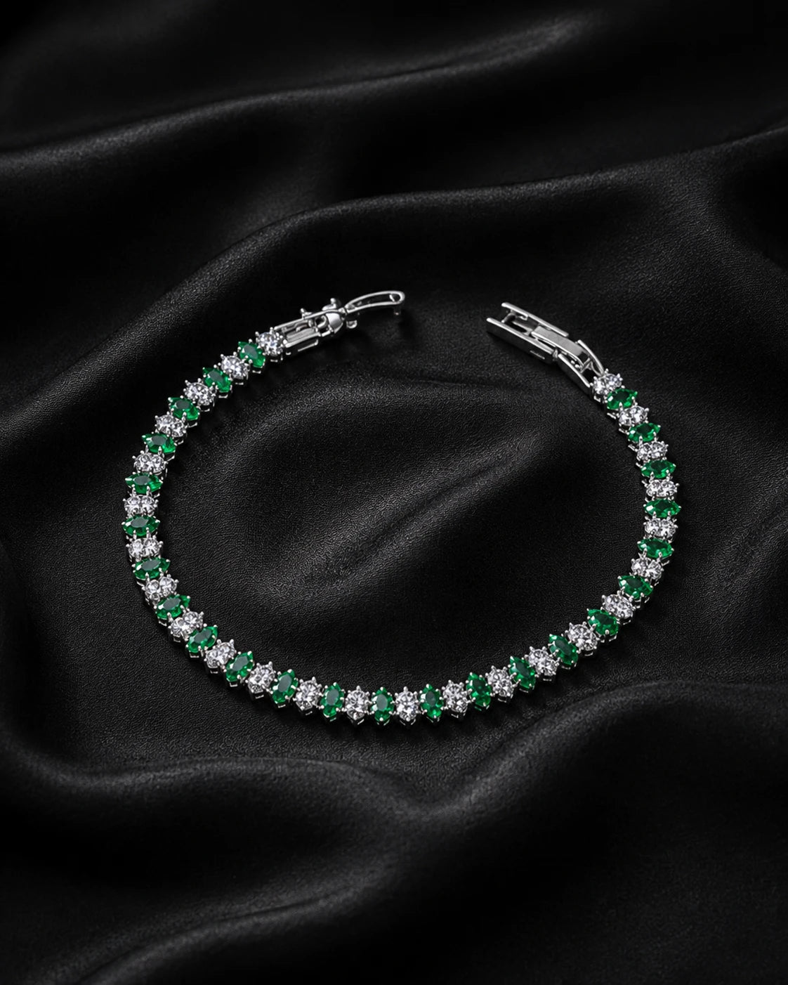 Swannah Emerald Crystal Tennis Silver Crystal Bracelet for Women