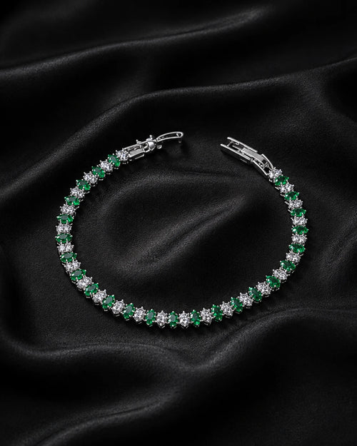 Swannah Emerald Crystal Tennis Silver Crystal Bracelet for Women
