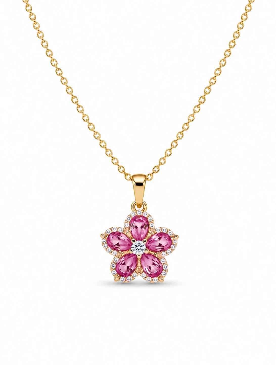 Swannah Pink Crystal Flower Necklace