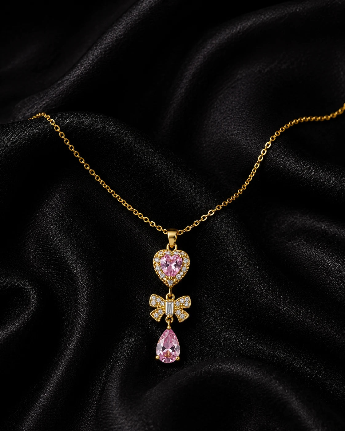 Swannah Pink Heart Bow Necklace