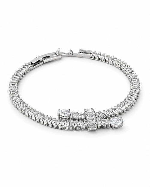 Swannah Crystal Bow Tennis Silver Heart Charm Bracelet for Women