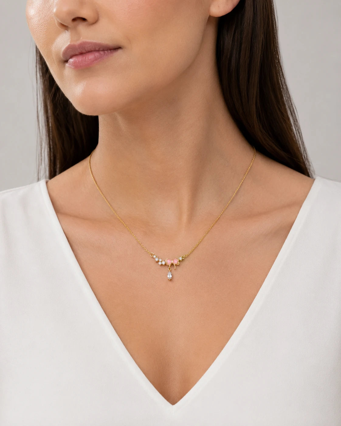 Swannah Blush Bow Charm Necklace