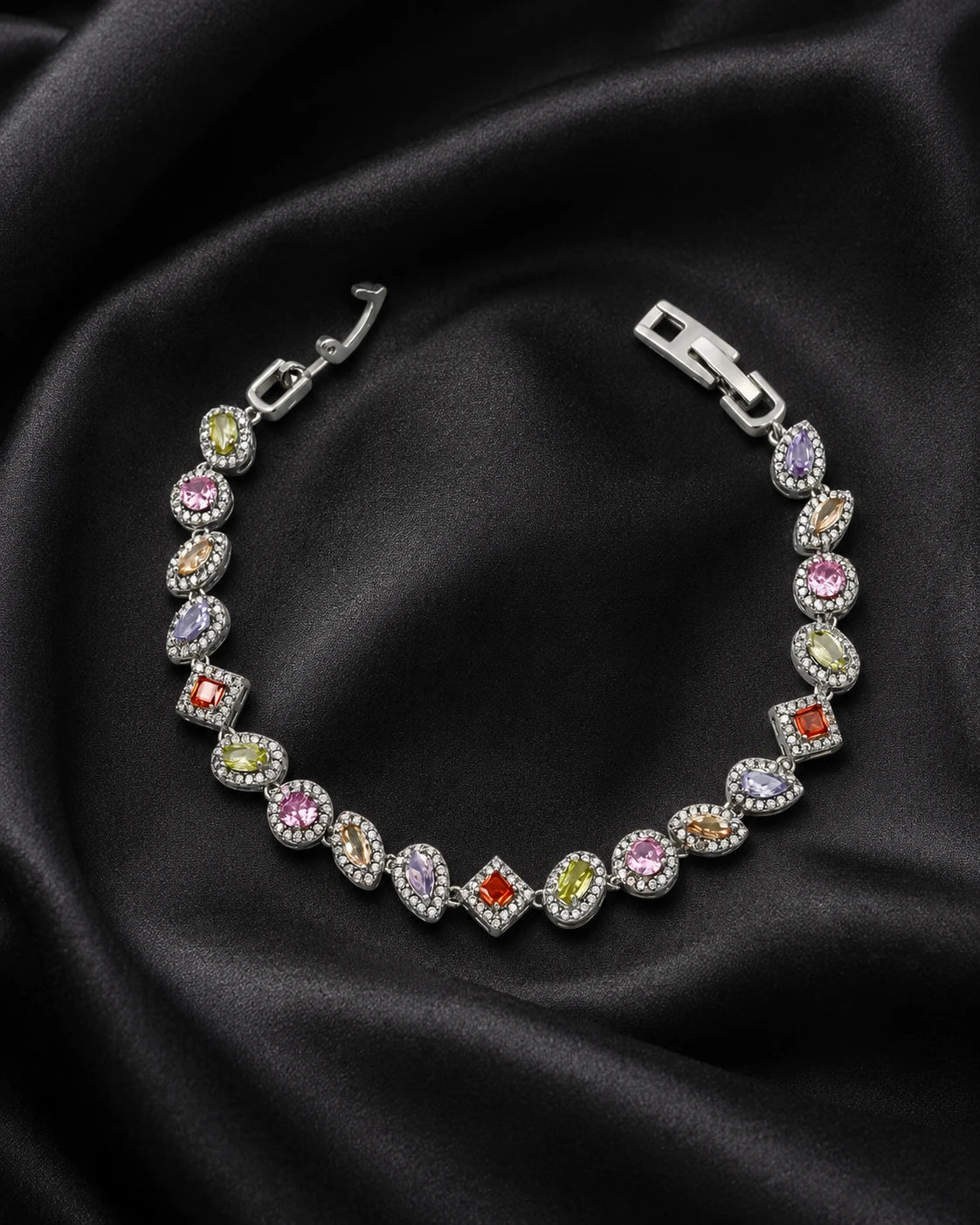 Swannah Pastel Crystal Link Silver Charm Bracelet for Women