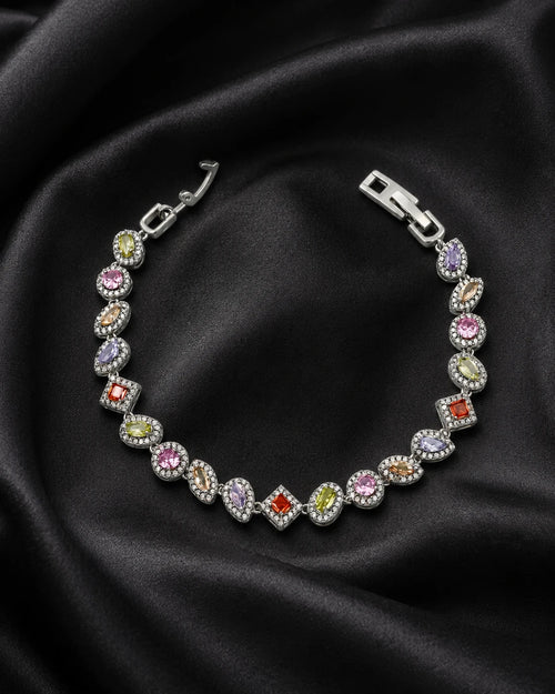 Swannah Pastel Crystal Link Silver Charm Bracelet for Women