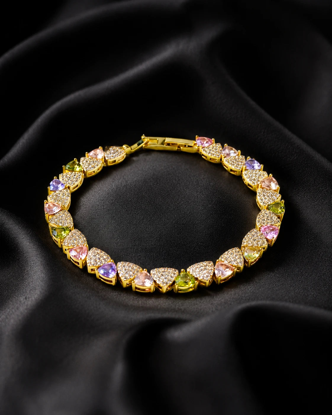 Swannah Pastel Heart Crystal Gold Charm Bracelet for Women