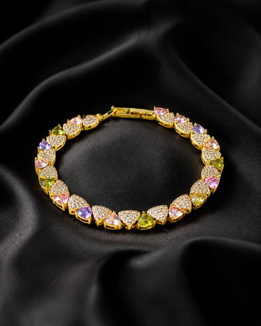 Swannah Pastel Heart Crystal Gold Charm Bracelet for Women