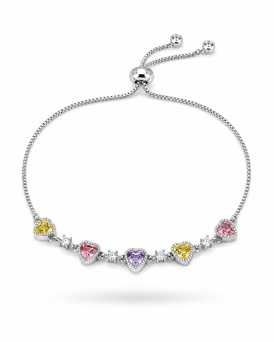 Swannah Pastel Heart Charm Adjustable Silver Crystal Bracelet for Women