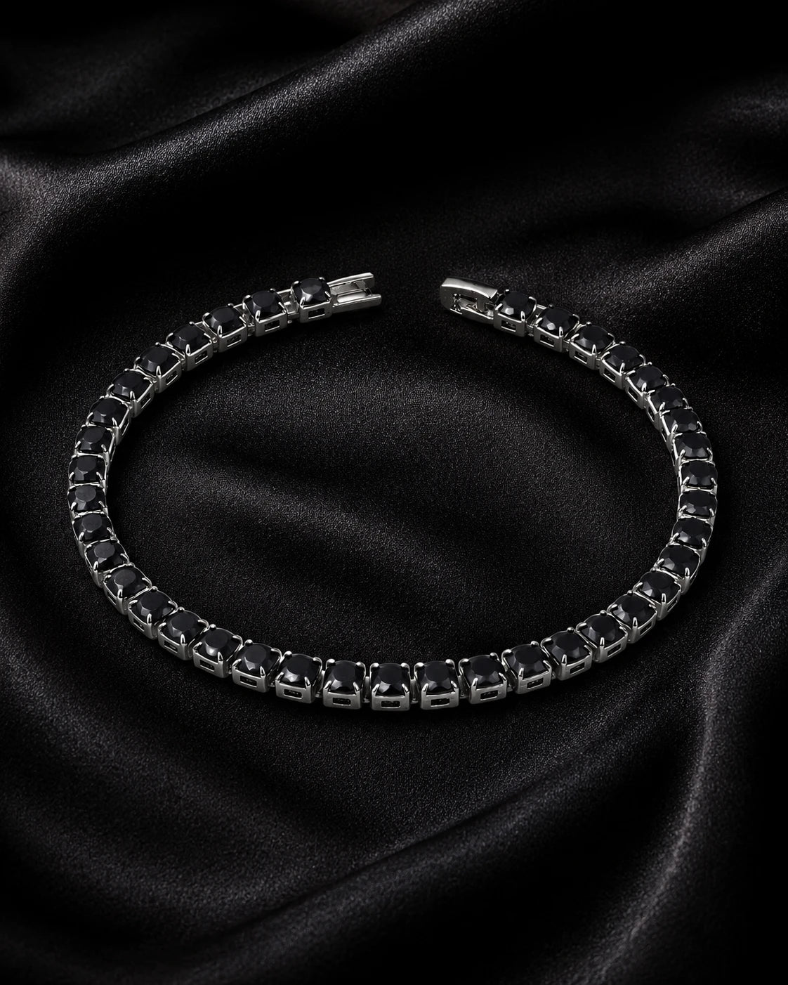 Swannah Midnight Noir Tennis Black Crystal Silver Bracelet for Women