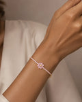 Swannah Pink Daisy Crystal Gold Floral Adjustable Tennis Bracelet for Women