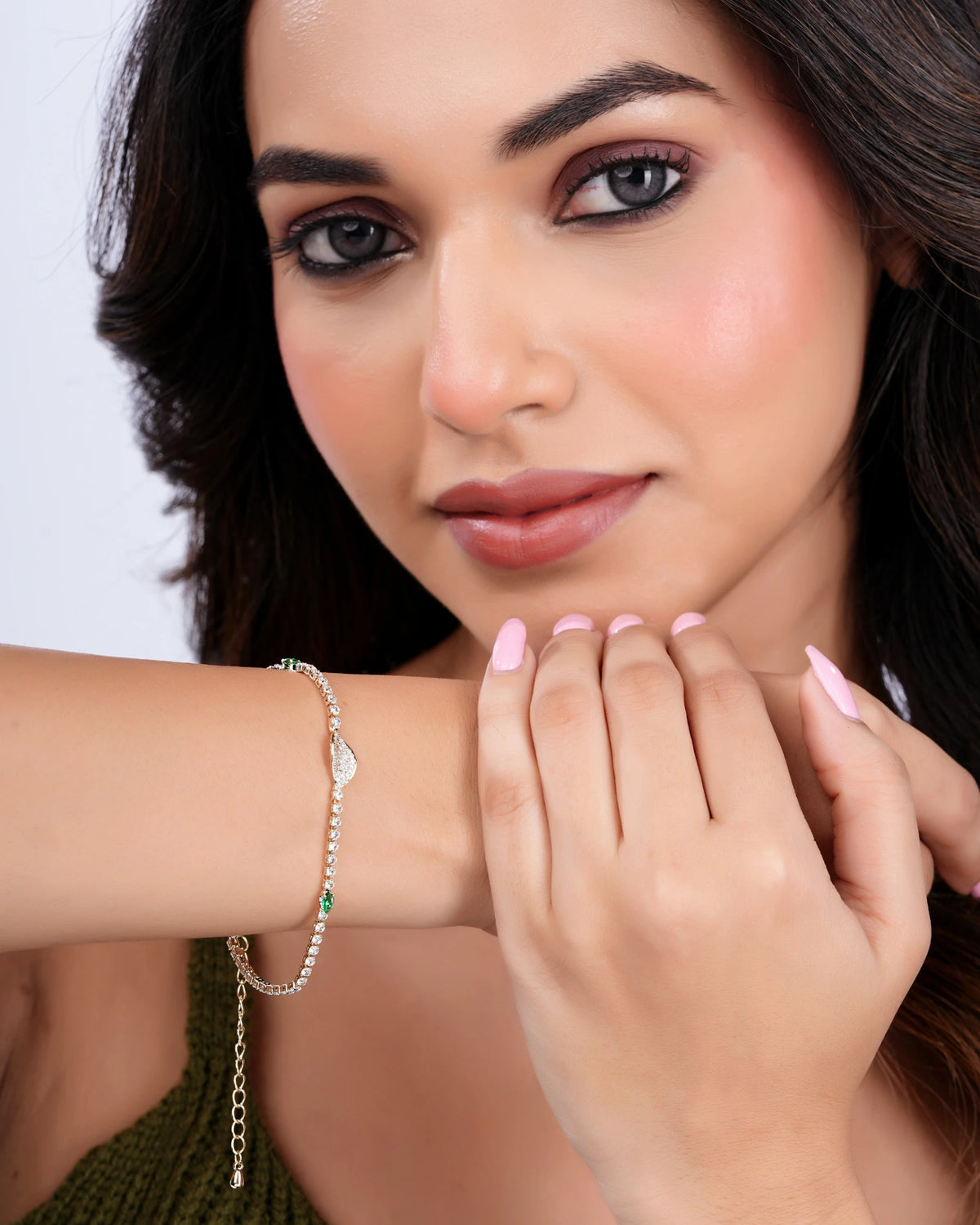 Swannah Emerald Leaf Tennis Crystal Bracelet for Women