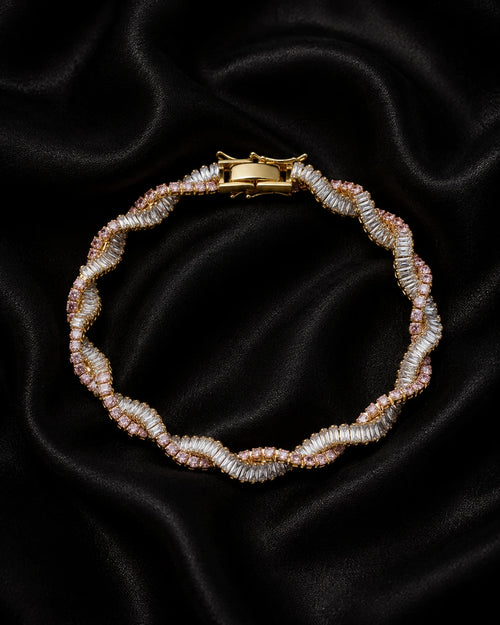 Swannah Pink Crystal Wave Tennis Gold Twisted Crystal Bracelet for Women